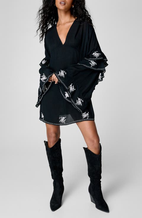Embroidered Detail Long Sleeve Minidress