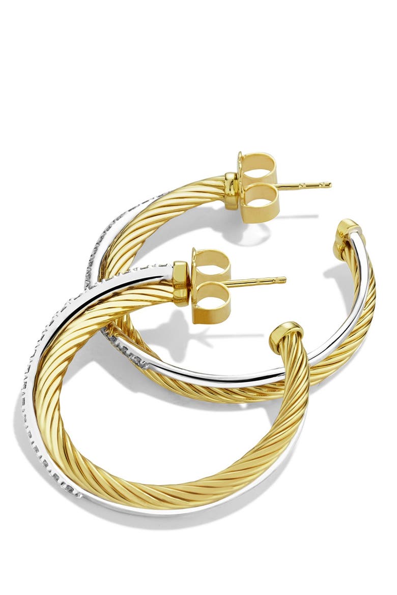 'Crossover' Medium Hoop Earrings with Diamonds in Gold, Main, color, DIAMOND