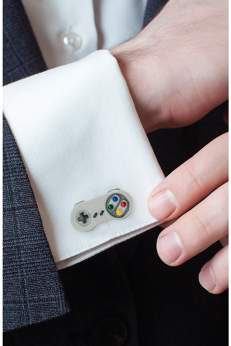 3D Retro Game Controller Cuff Links, Alternate, color, SILVER