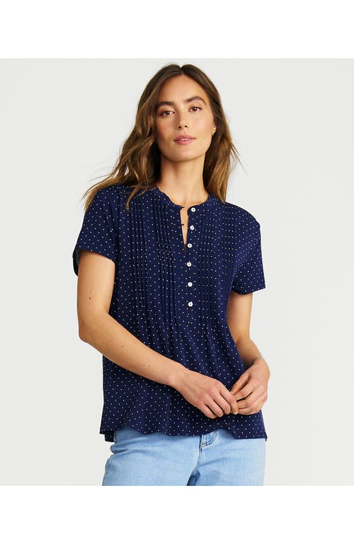 Lands' End Short Sleeve Lightweight Jersey Button Pintuck Top In Blue