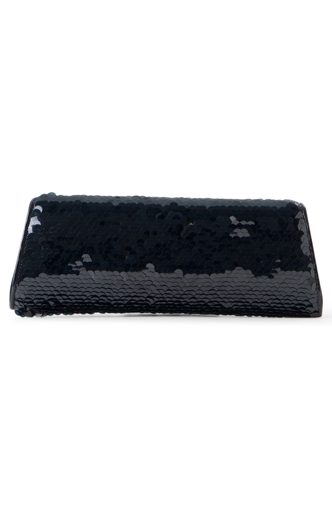 Small Anouk Sequin Trapazoid East/West Clutch, Alternate, color, BLACK