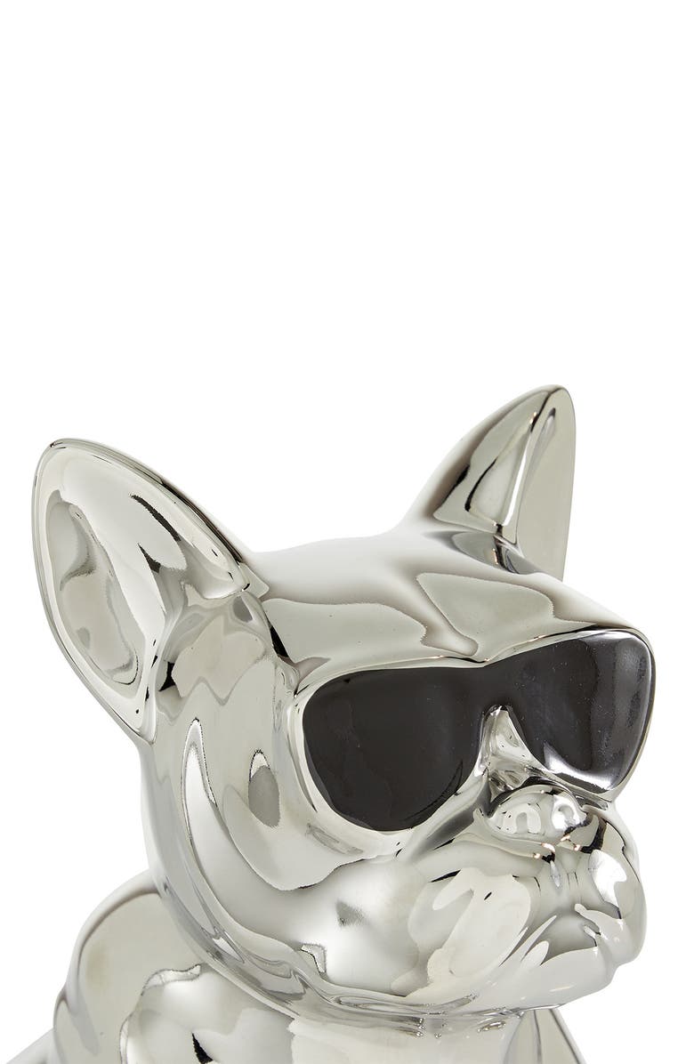 COSMO BY COSMOPOLITAN Silvertone Ceramic Bulldog Sculpture with Sunglasses, Alternate, color, Silver