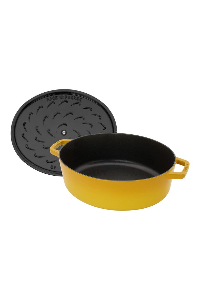 6.25-Quart Enameled Cast Iron Shallow Oval Dutch Oven, Alternate, color, CITRON