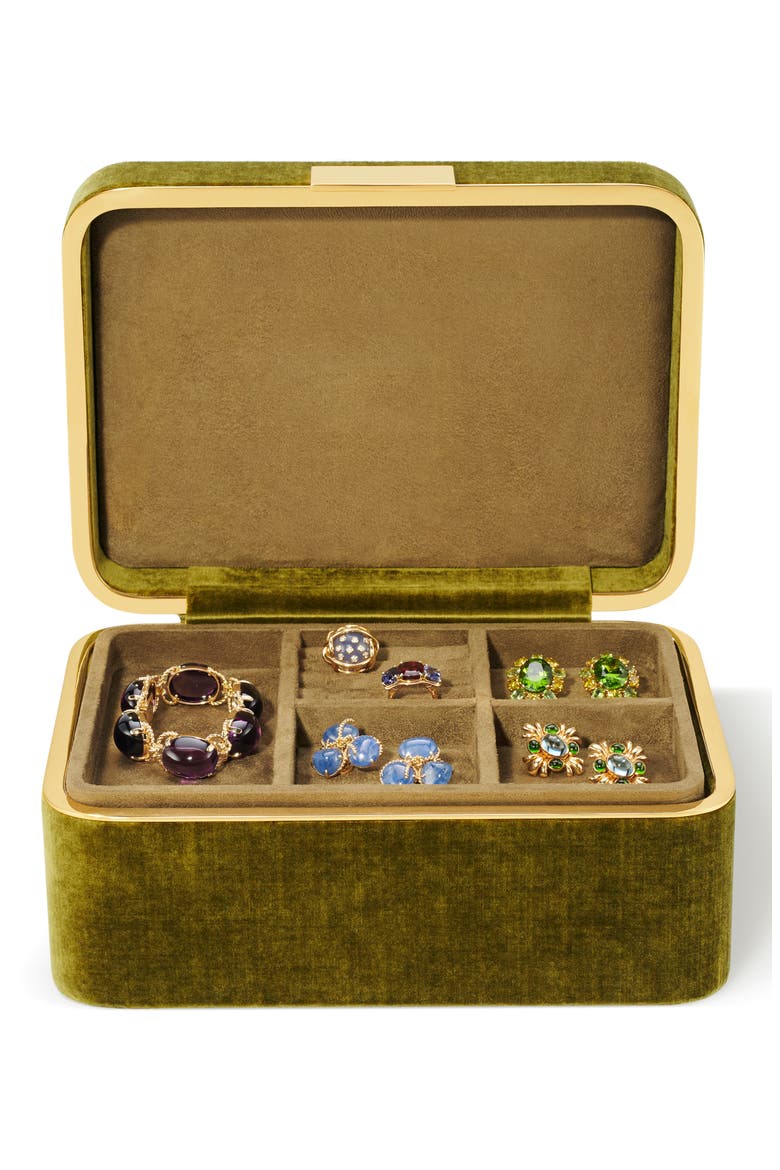 Beauvais Velvet Jewelry Box, Alternate, color, MOSS