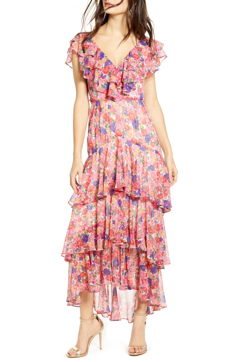 Chelsea Tiered Ruffle Maxi Dress, Main, color, RAINBOW CARNATIONS