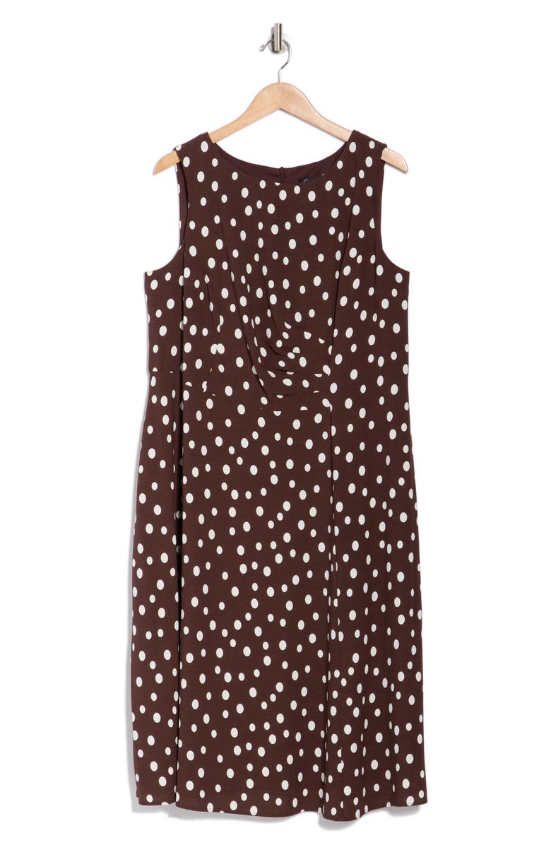 Connected Apparel Pleated A-Line Dress, Main, color, Brown