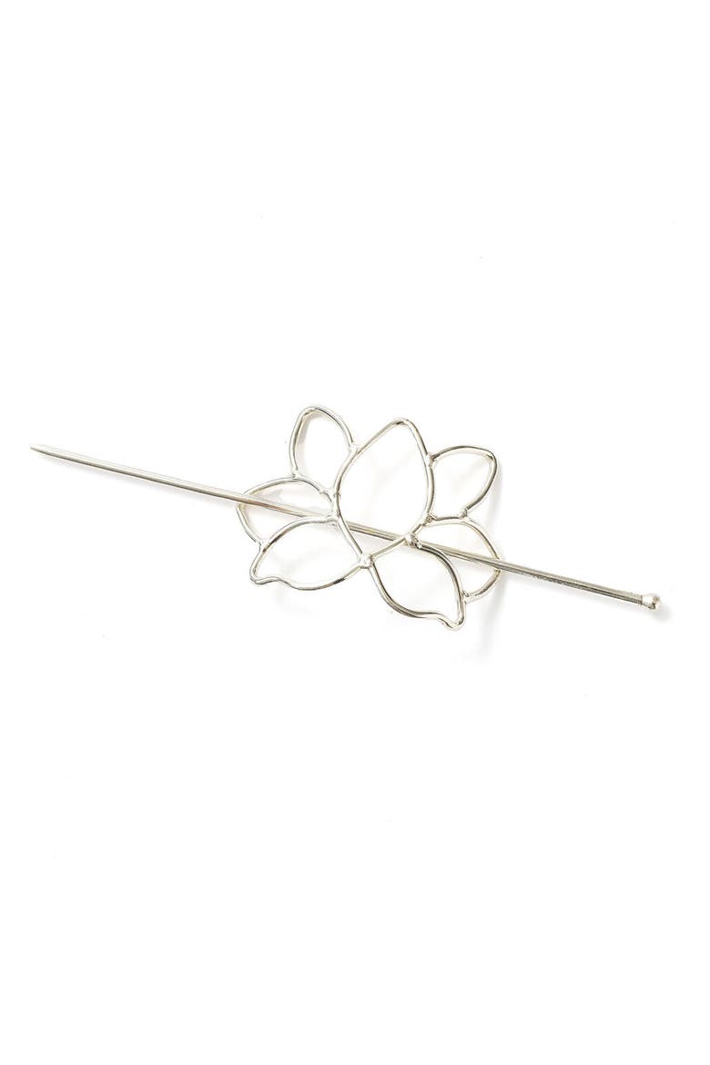 Kairavini Lotus Hair Slide with Stick, Main, color, Metallic Silver