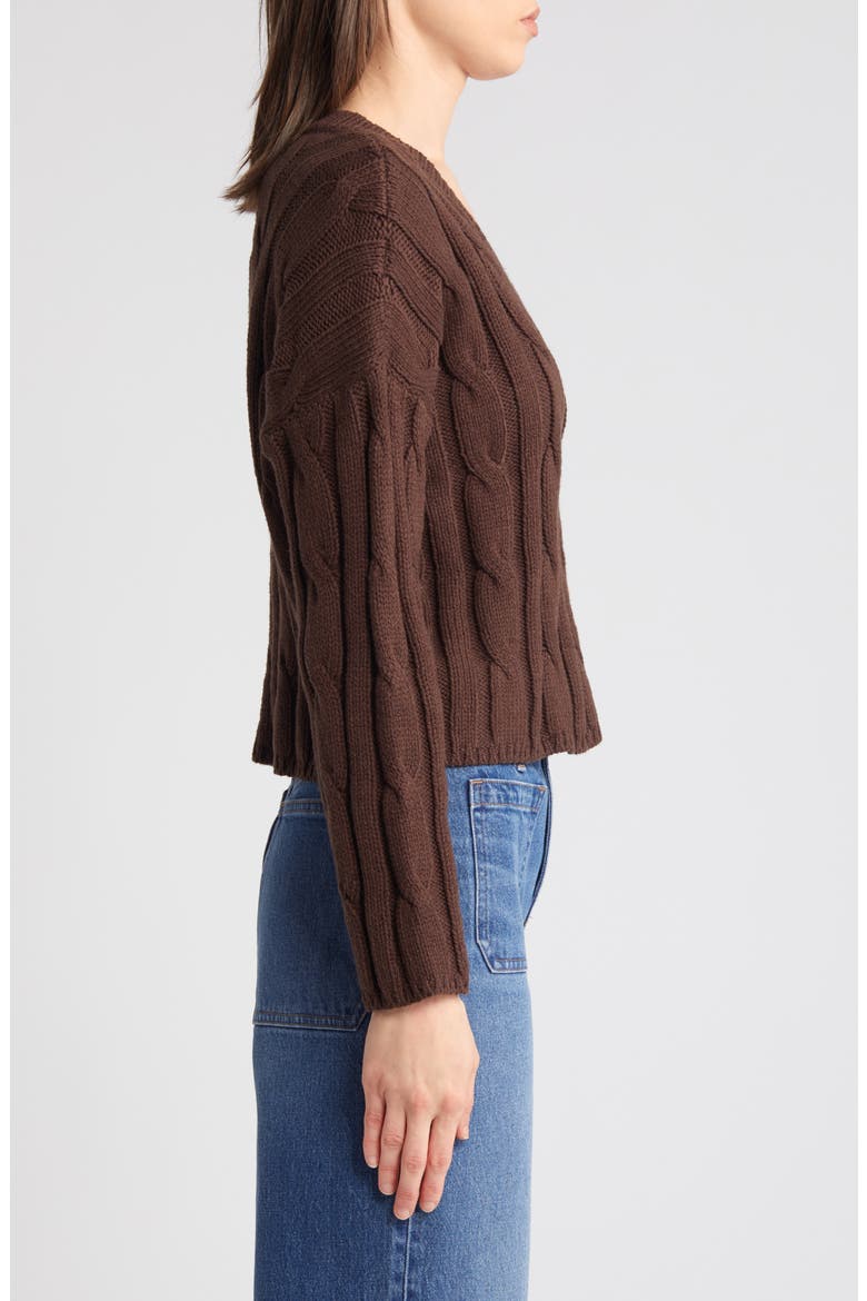 Cable Knit V-Neck Crop Sweater, Alternate, color, DARK COFFEE