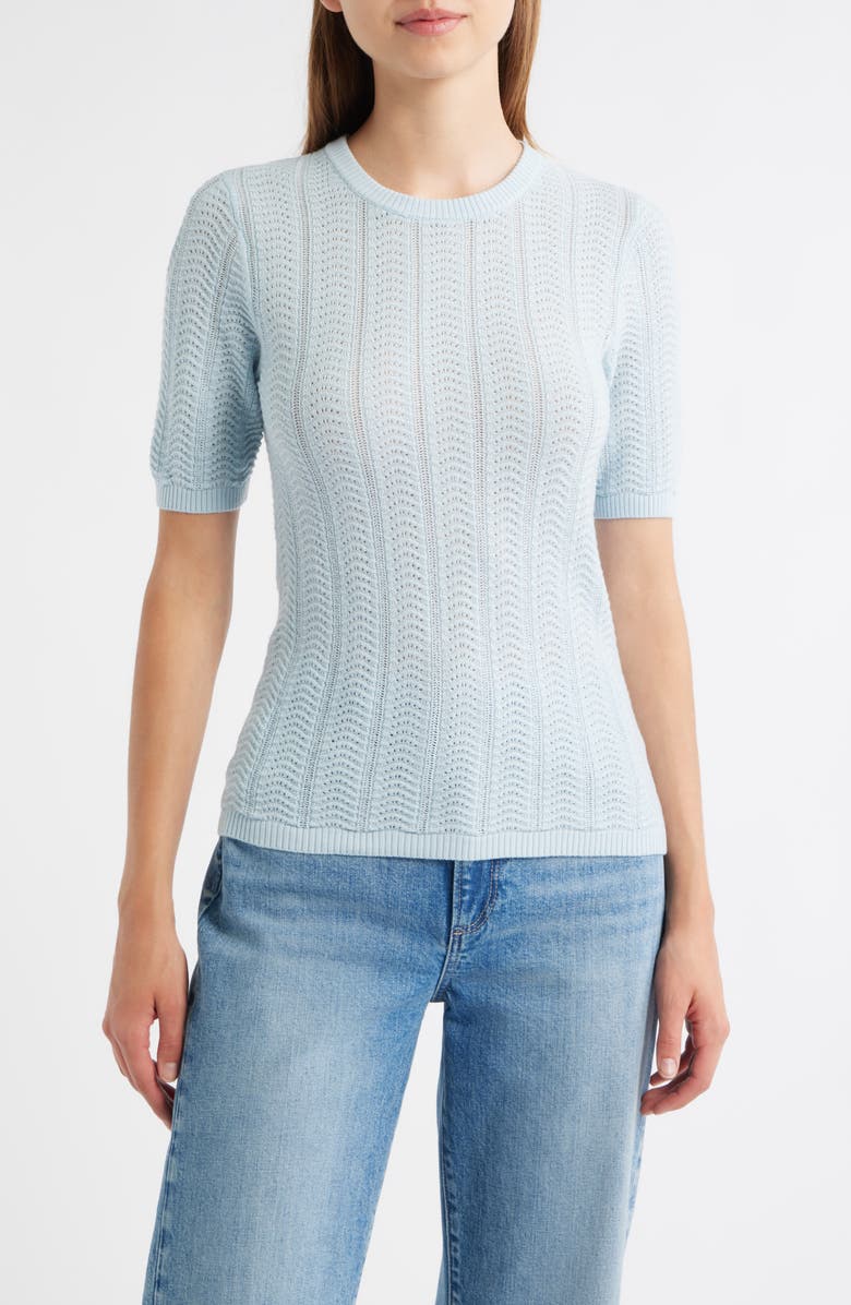 rag & bone Francesca Pointelle Short Sleeve Merino Wool Sweater, Main, color, Sky Blue