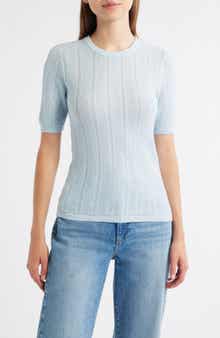rag & bone Francesca Pointelle Short Sleeve Merino Wool Sweater