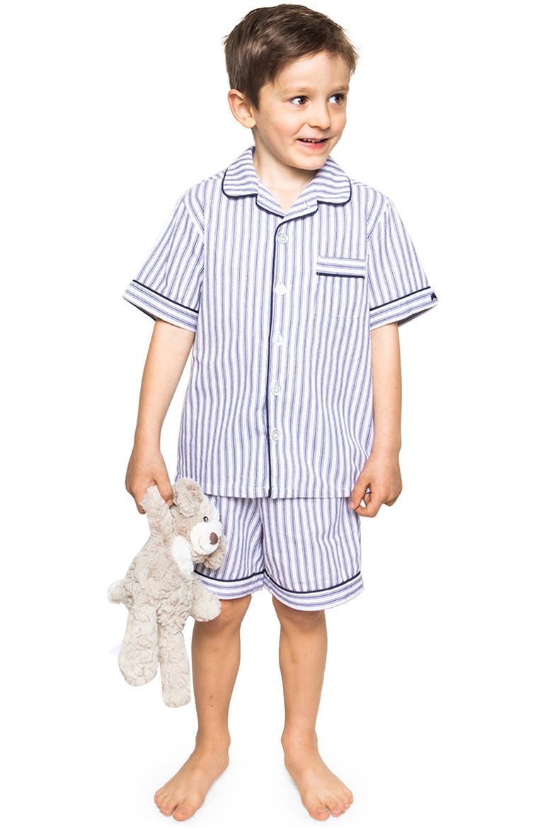 Ticking Stripe Short Two-Piece Pajamas, Alternate, color, NAVY
