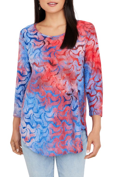 Tie Dye Jacquard Burnout Shirttail Top