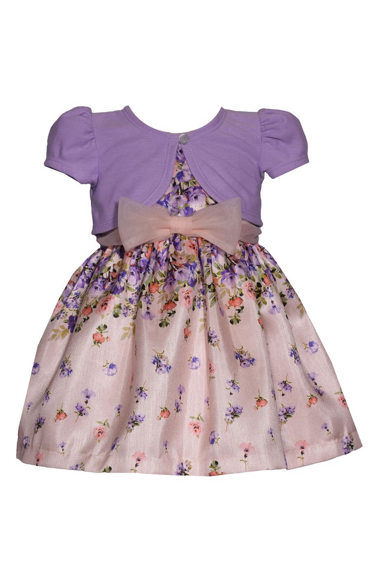 Iris & Ivy Shan Tung Border Print Party Dress with Cardigan, Main, color, 