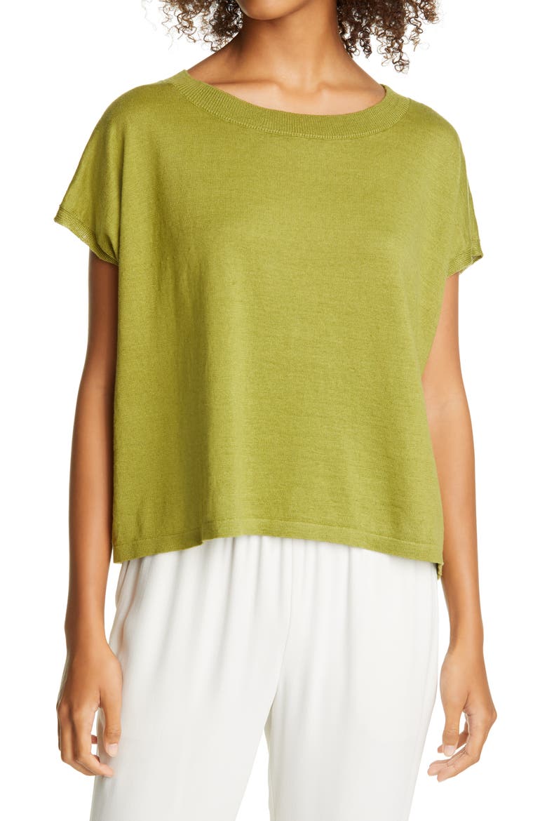 Organic Linen & Organic Cotton Sweater, Main, color, MUSTARD GREEN