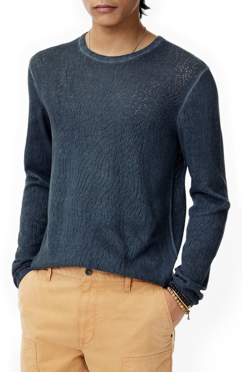 John Varvatos Camden Open Stitch Organic Cotton Sweater, Main, color, Navy