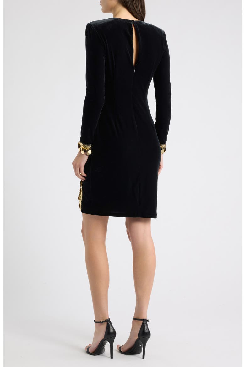 Sequin Long Sleeve Velvet Minidress, Alternate, color, BLACK