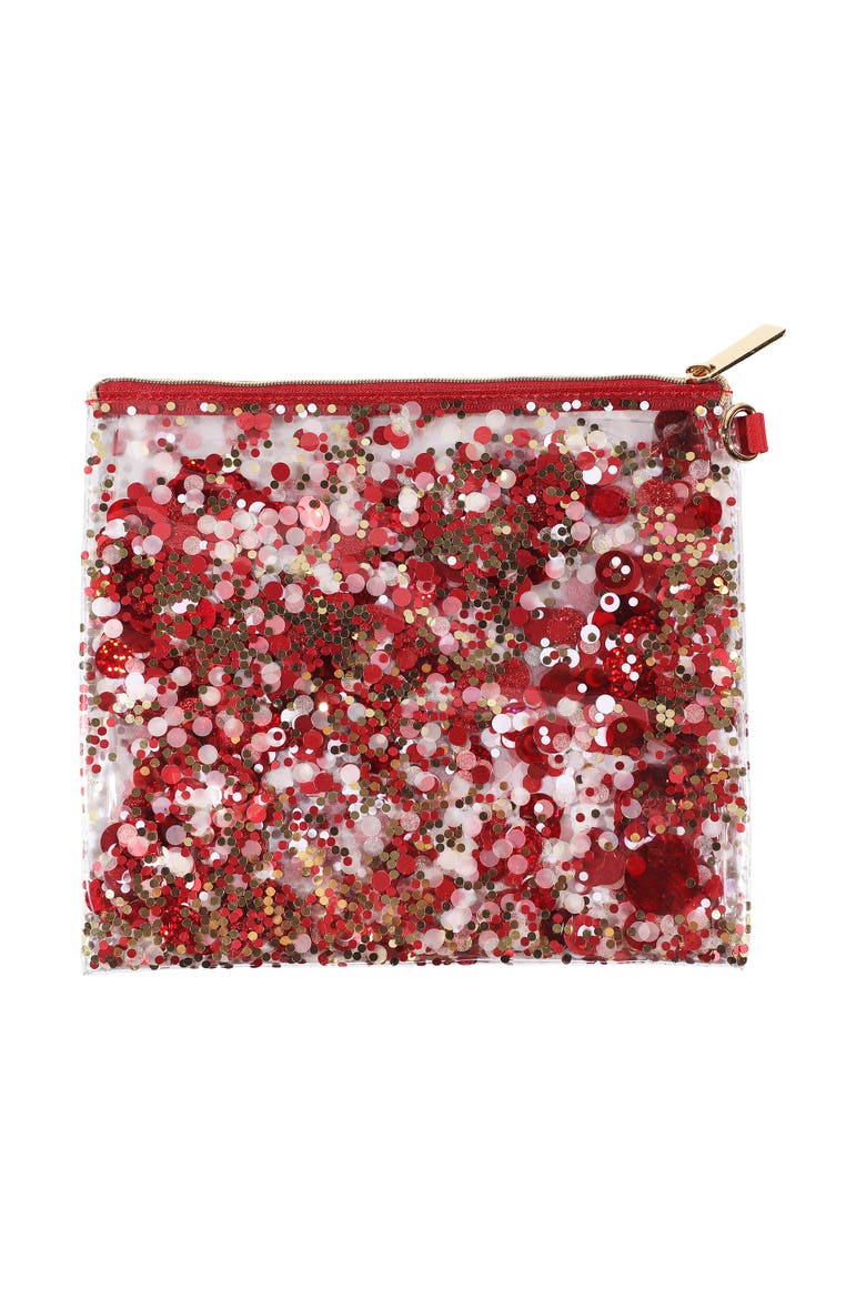 Spirit Squad Confetti Everything Pouch Makeup Bag Travel BagCosmetic Bag for Women, Alternate, color, Red
