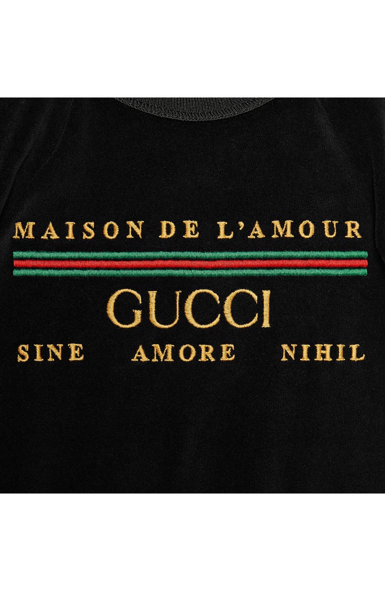 Gucci Embroidered Velour Romper & Hat Set, Alternate, color, 