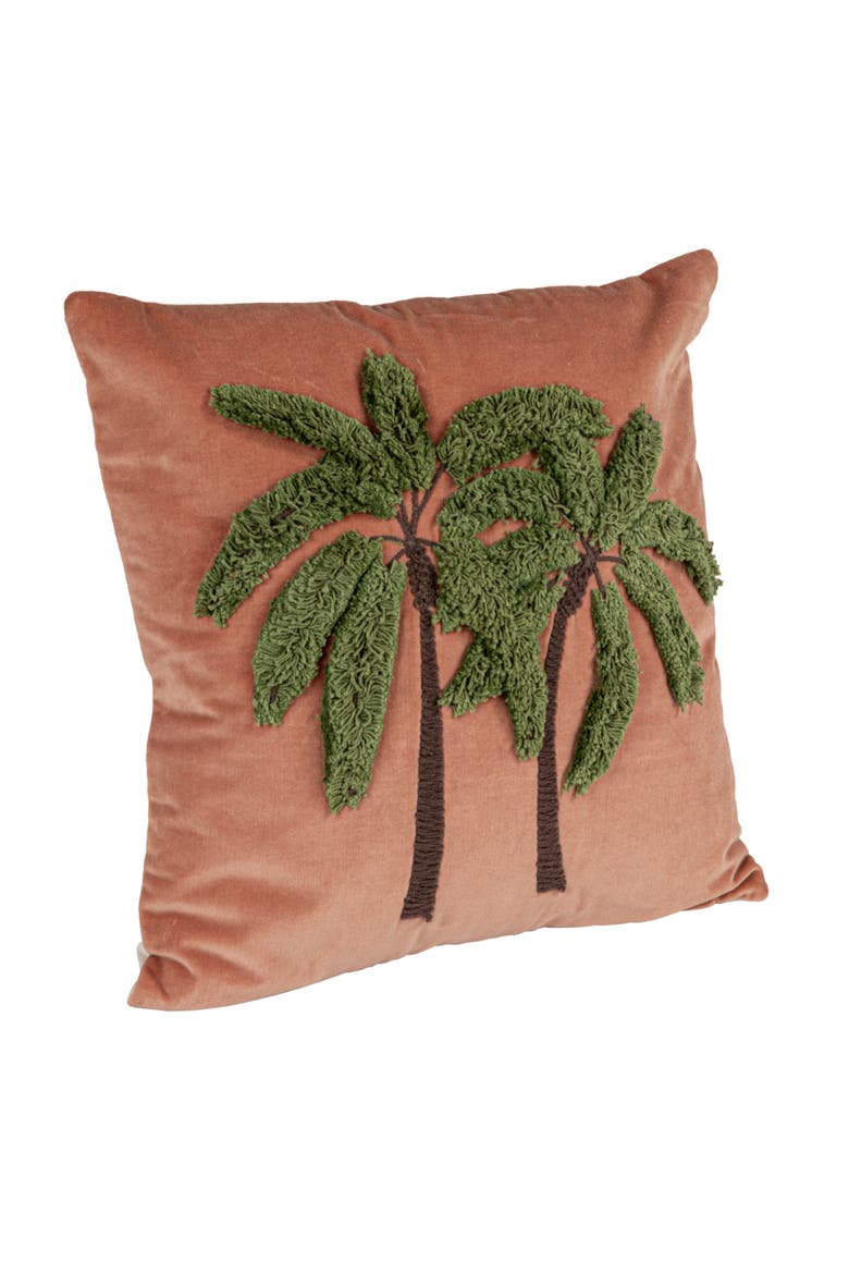 Tropical Embroidered Velvet Pillow, Multicolor, Main, color, Pink