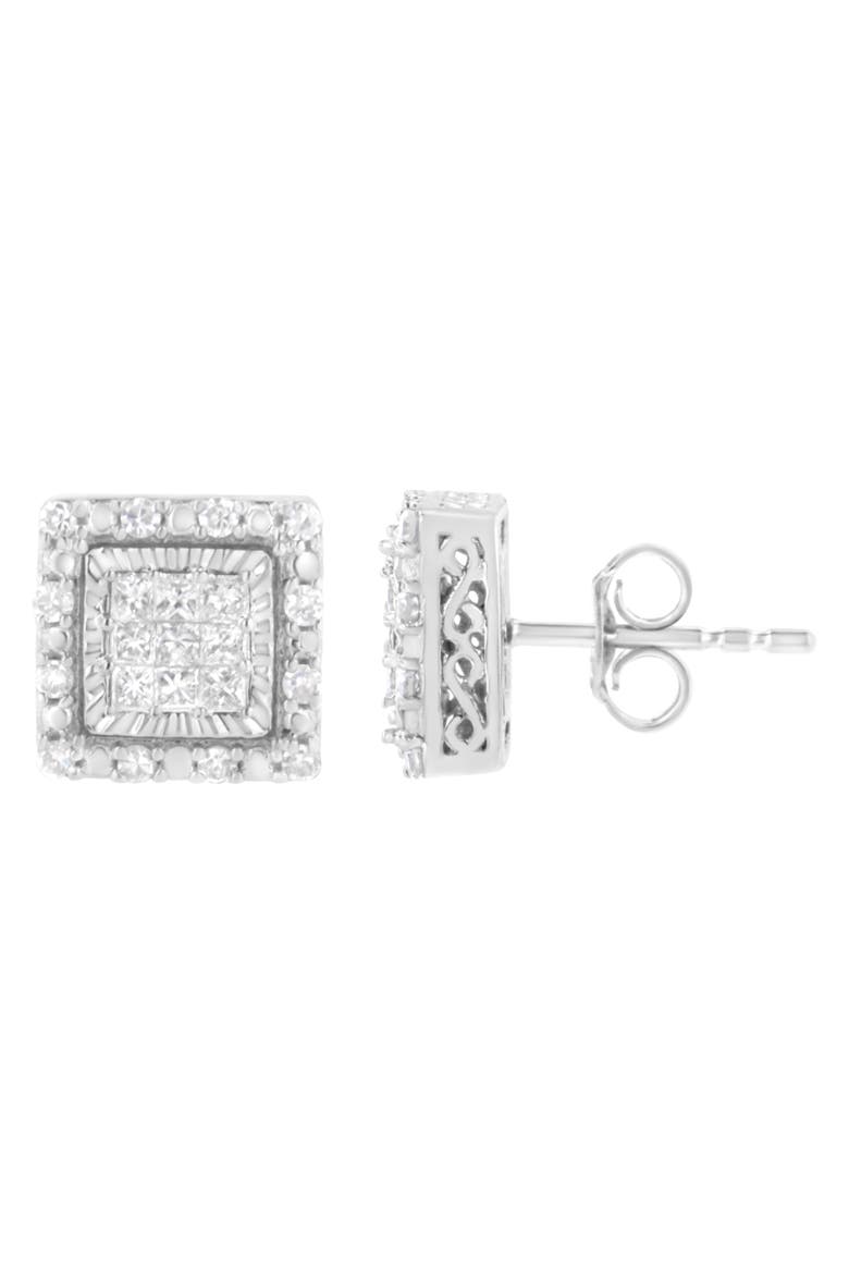 10K White Gold 1/2 Ct Invisible Princess Square Stud Earring, Alternate, color, White
