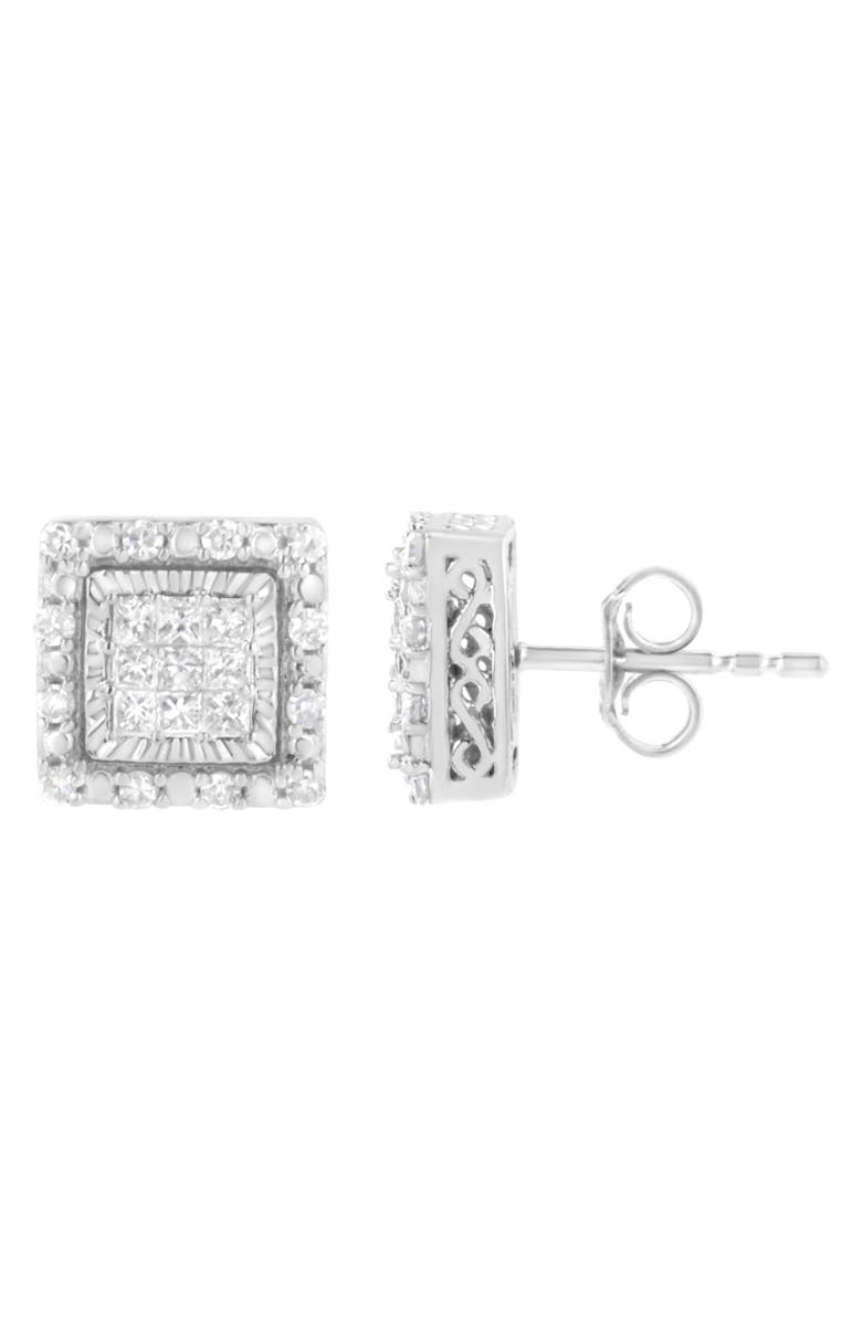 Haus of Brilliance 10K White Gold 1/2 Ct Invisible Princess Square Stud Earring, Alternate, color, White