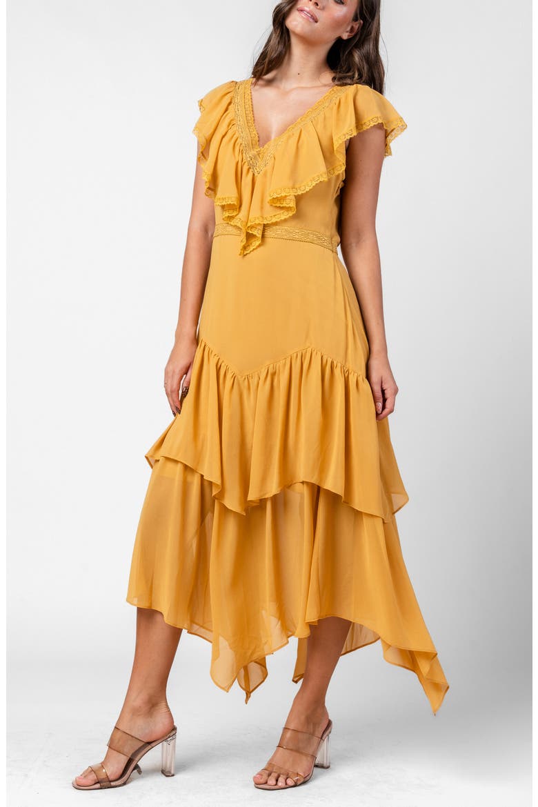 Ruffle Cascade Chiffon Dress, Alternate, color, AMBER HAZE