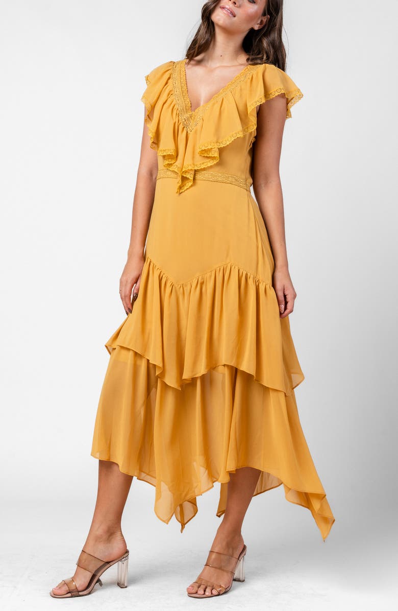Beivy Ruffle Cascade Chiffon Dress, Alternate, color, Amber Haze