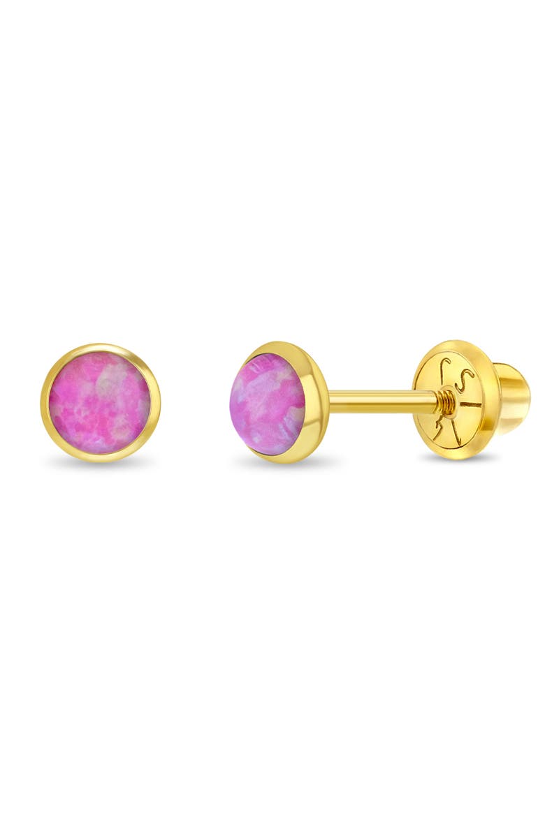 14k Opal Bezel Girl Earrings, Main, color, Pink