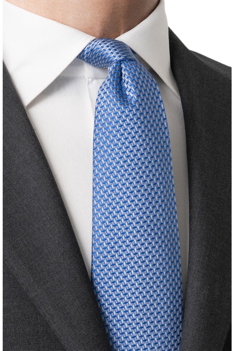 Micro Geometric Woven Silk Tie, Alternate, color, BLUE
