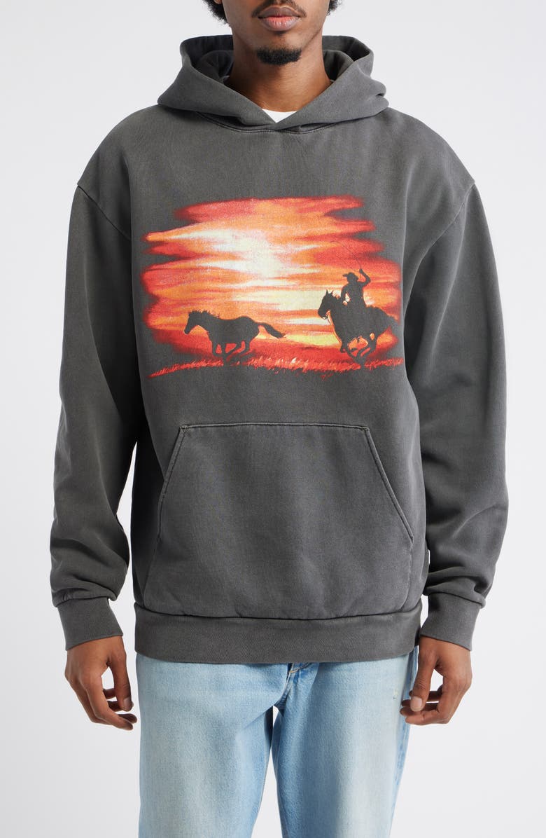 ONE OF THESE DAYS Look Beyond Graphic Hoodie, Main, color, Washed Black