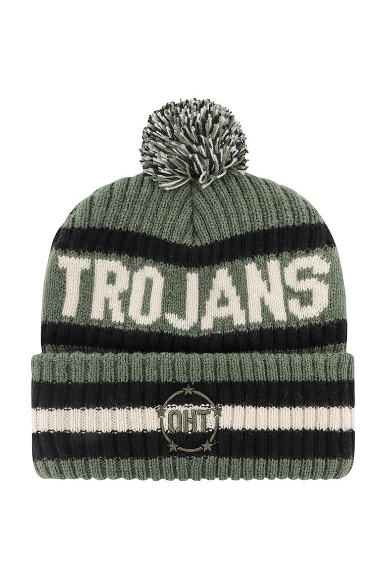 Men's '47 Green USC Trojans OHT Military Appreciation Bering Cuffed Knit Hat with Pom, Alternate, color, Green