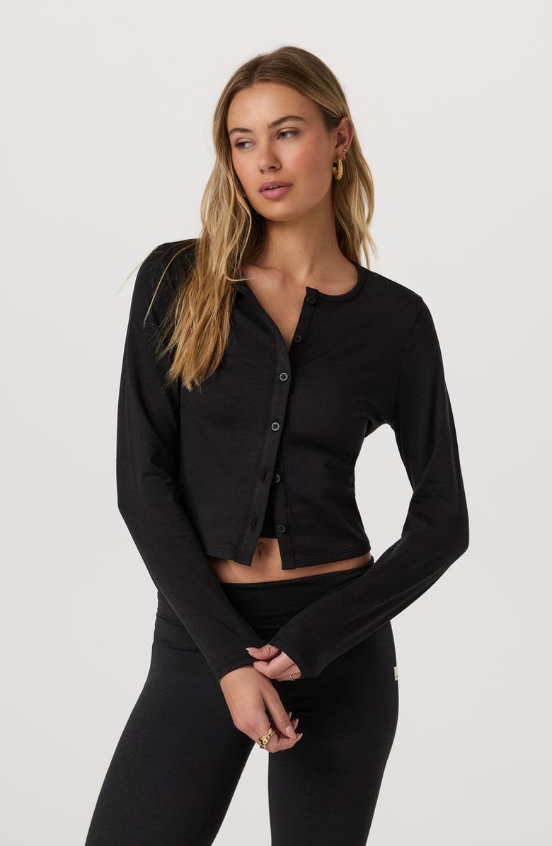 Vuori Halo Crop Cardigan, Alternate, color, Black Heather