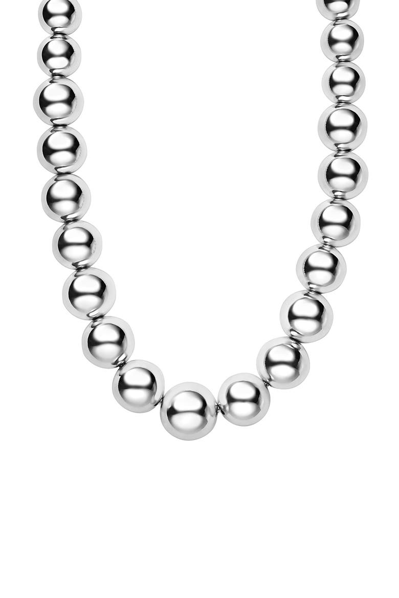 Caviar Bubbly Graduated Bead Necklace, Main, color, STERLING SILVER