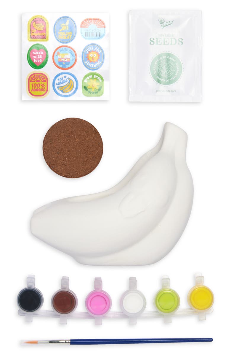 BRIGHT STRIPES Paint & Grow Banana Ceramic Planter & Seeds Set, Alternate, color,