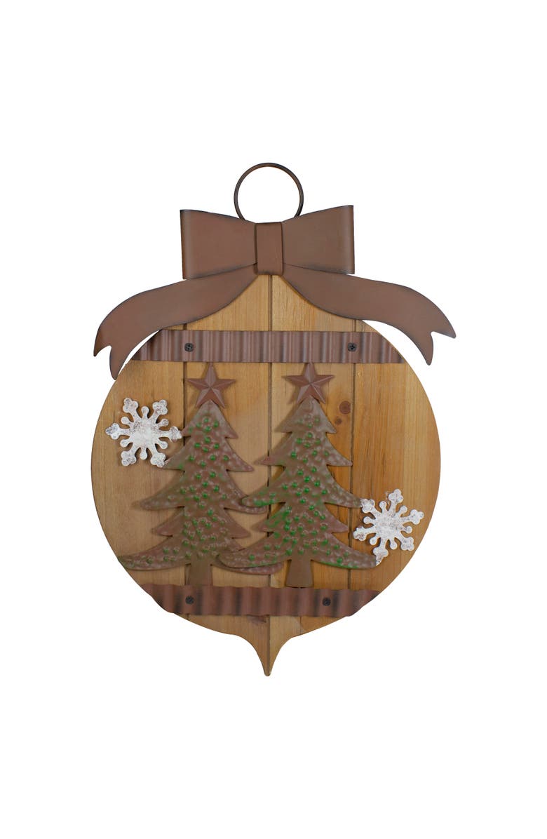 Northlight Rustic Christmas Trees and Snowflakes Wall Sign - 17.5", Main, color, Beige