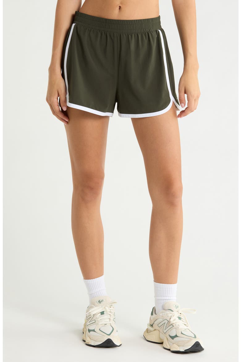 Go Retro Shorts, Main, color, OLIVE INK/ TRUE WHITE