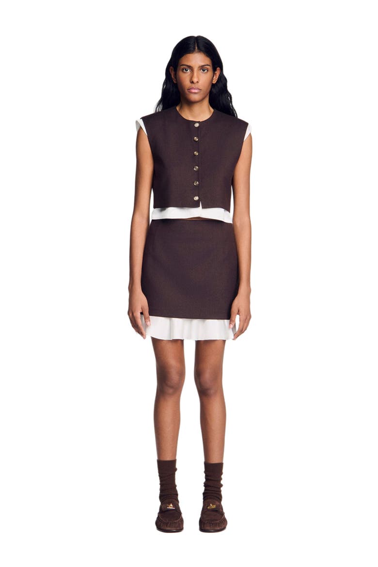 Short 2-in-1 wool skirt, Alternate, color, Light brown