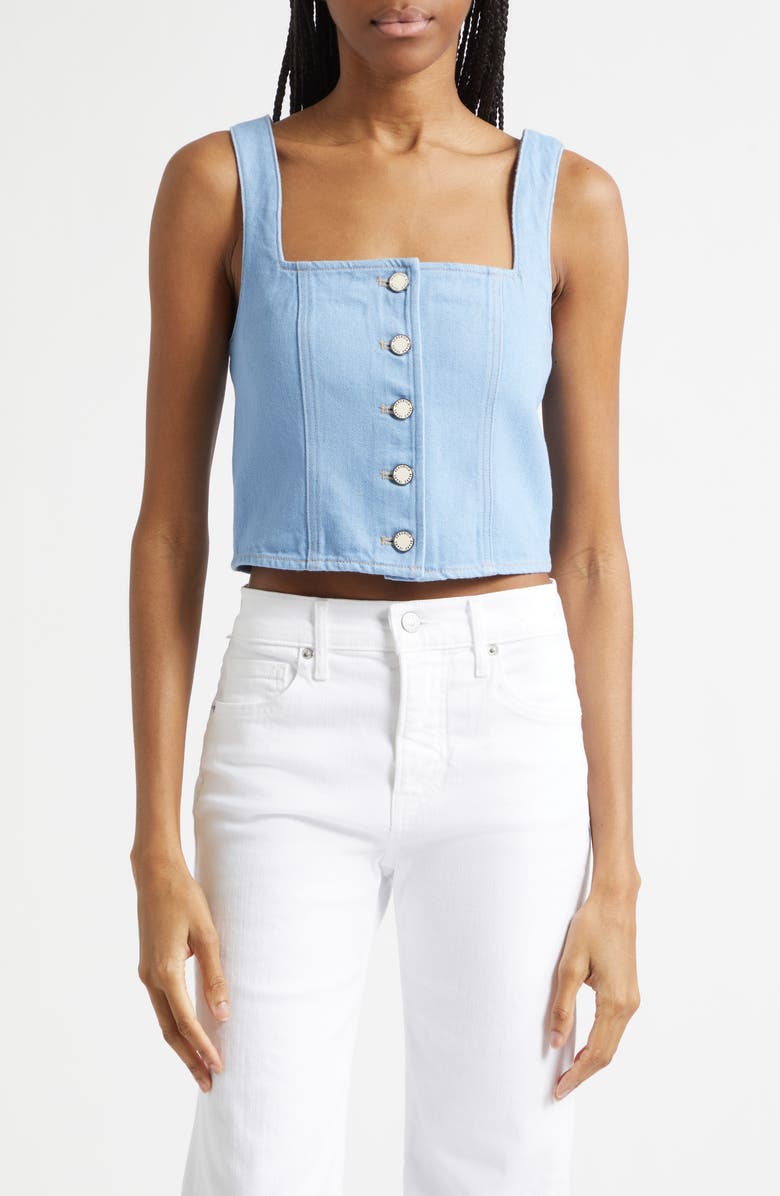Veronica Beard Spensley Denim Top, Main, color, Bayside