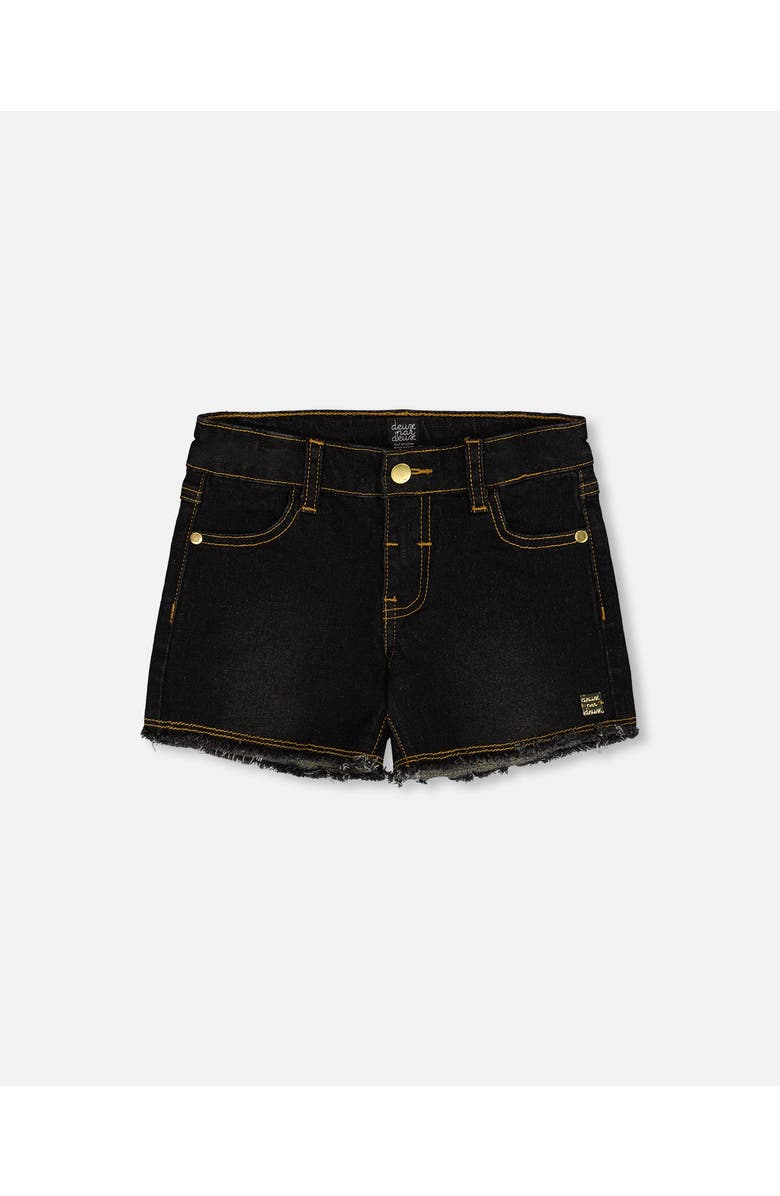 Deux par Deux Girl's Jean Short With Embroidery Black Jeans, Main, color, 