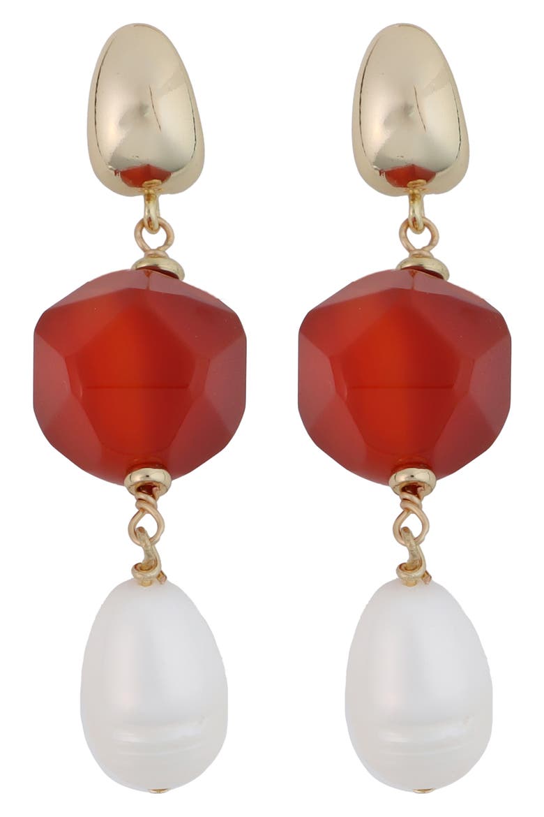 Stone & Freshwater Pearl Linear Drop Earrings, Main, color, ORANGE