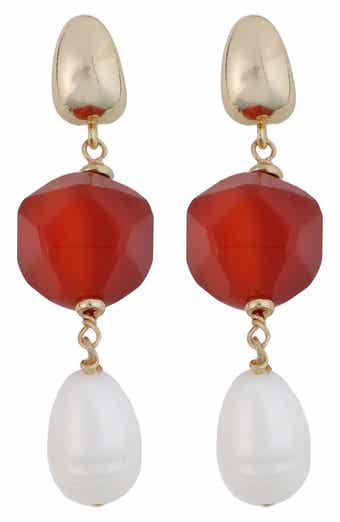 Stone & Freshwater Pearl Linear Drop Earrings