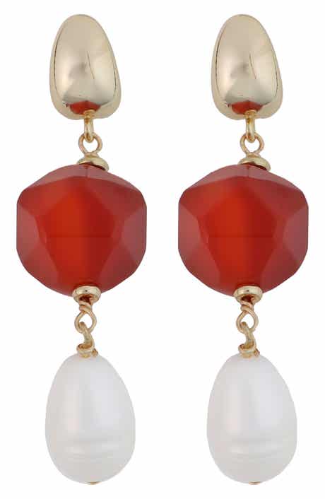 Stone & Freshwater Pearl Linear Drop Earrings