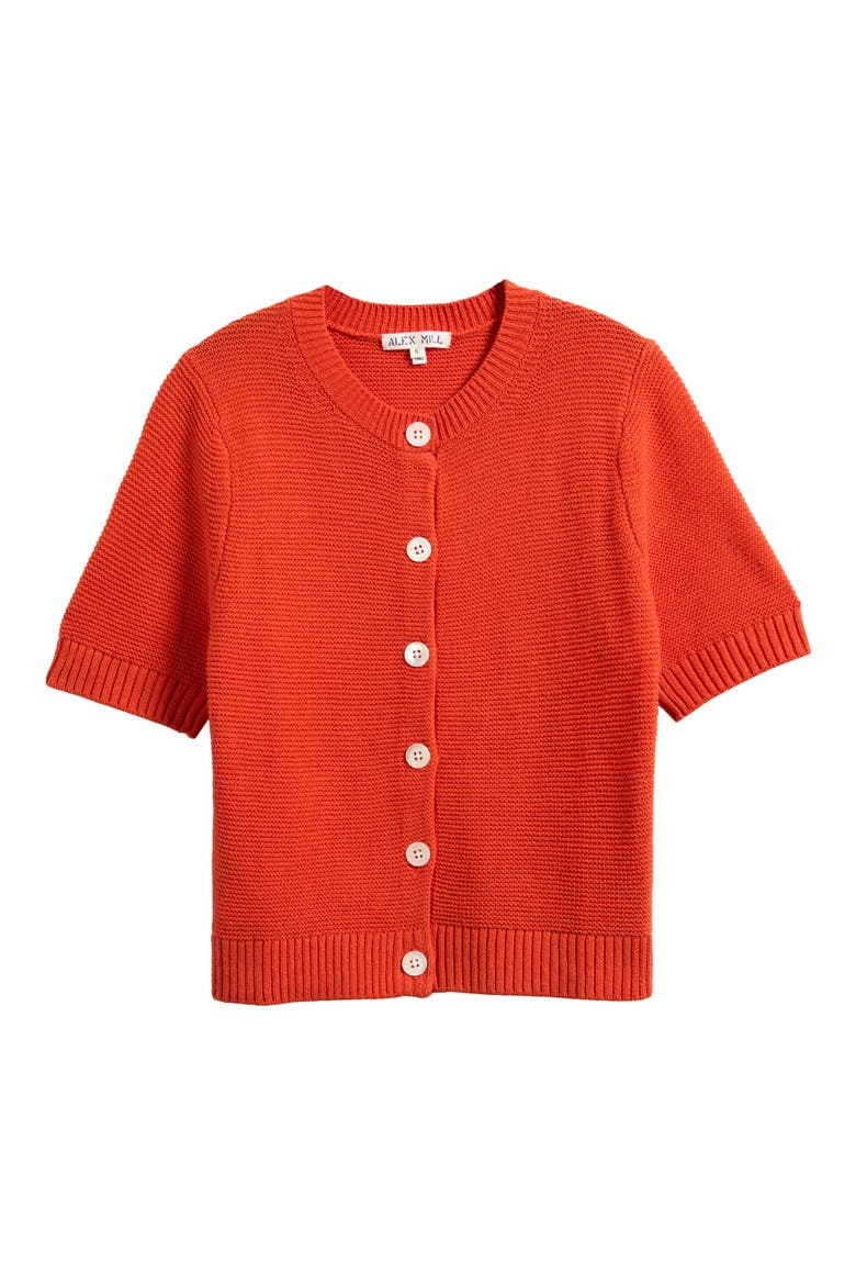 Elle Elbow Sleeve Linen & Cotton Button-Up Sweater, Alternate, color, PUREED PUMPKIN