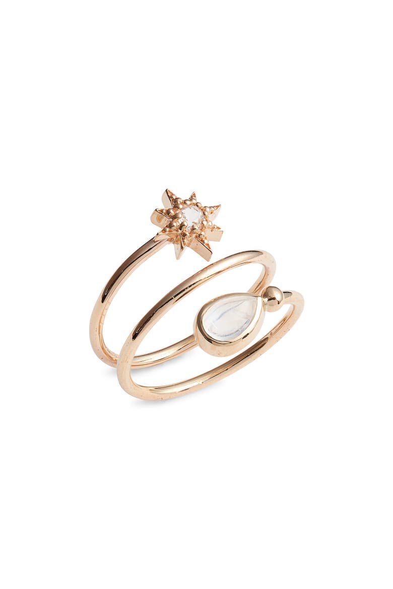 Celestial Moonstone Stack Ring, Main, color, WHITE GOLD
