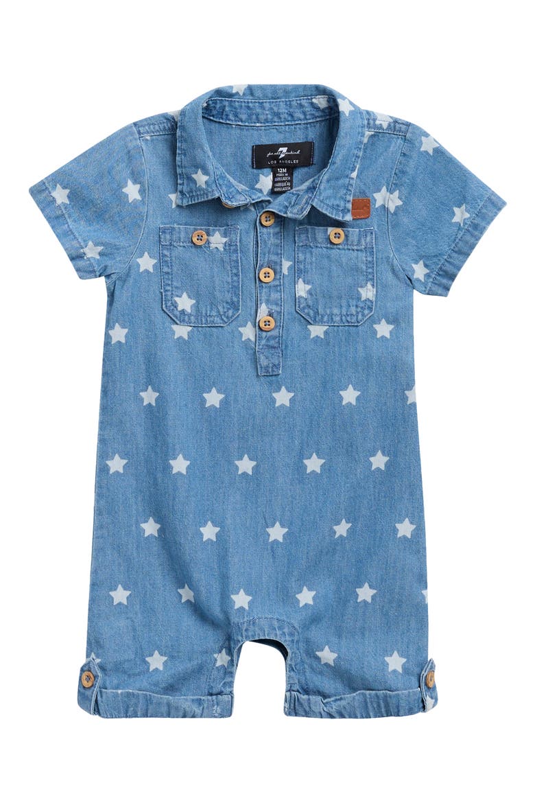 American Stars Romper, Main, color, BLUEST BLUE WASH