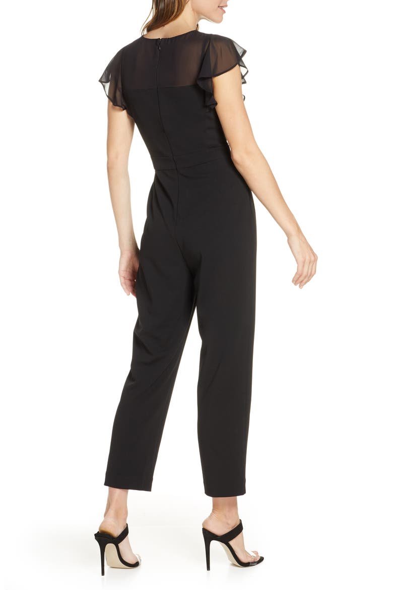 Gathered Illusion Neck Jumpsuit, Alternate, color, BLACK