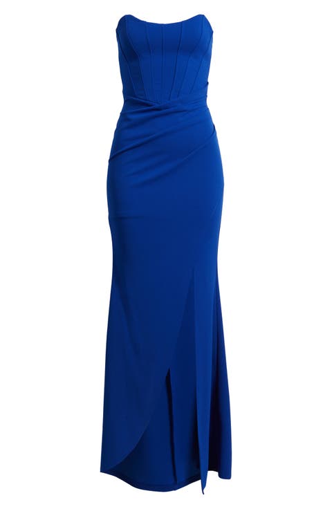 Strapless Cateye Corset Scuba Gown