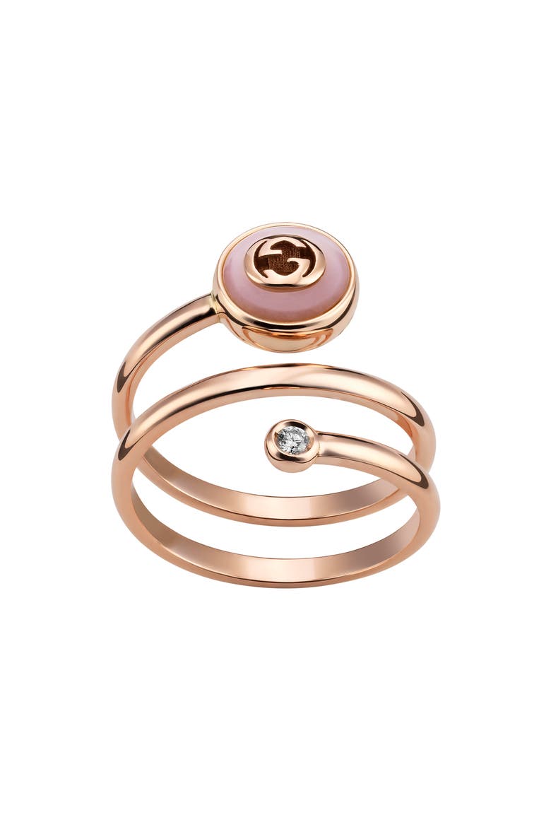 Interlocking-G Diamond & Pink Opal Coil Ring, Alternate, color, PINK/ ROSE GOLD
