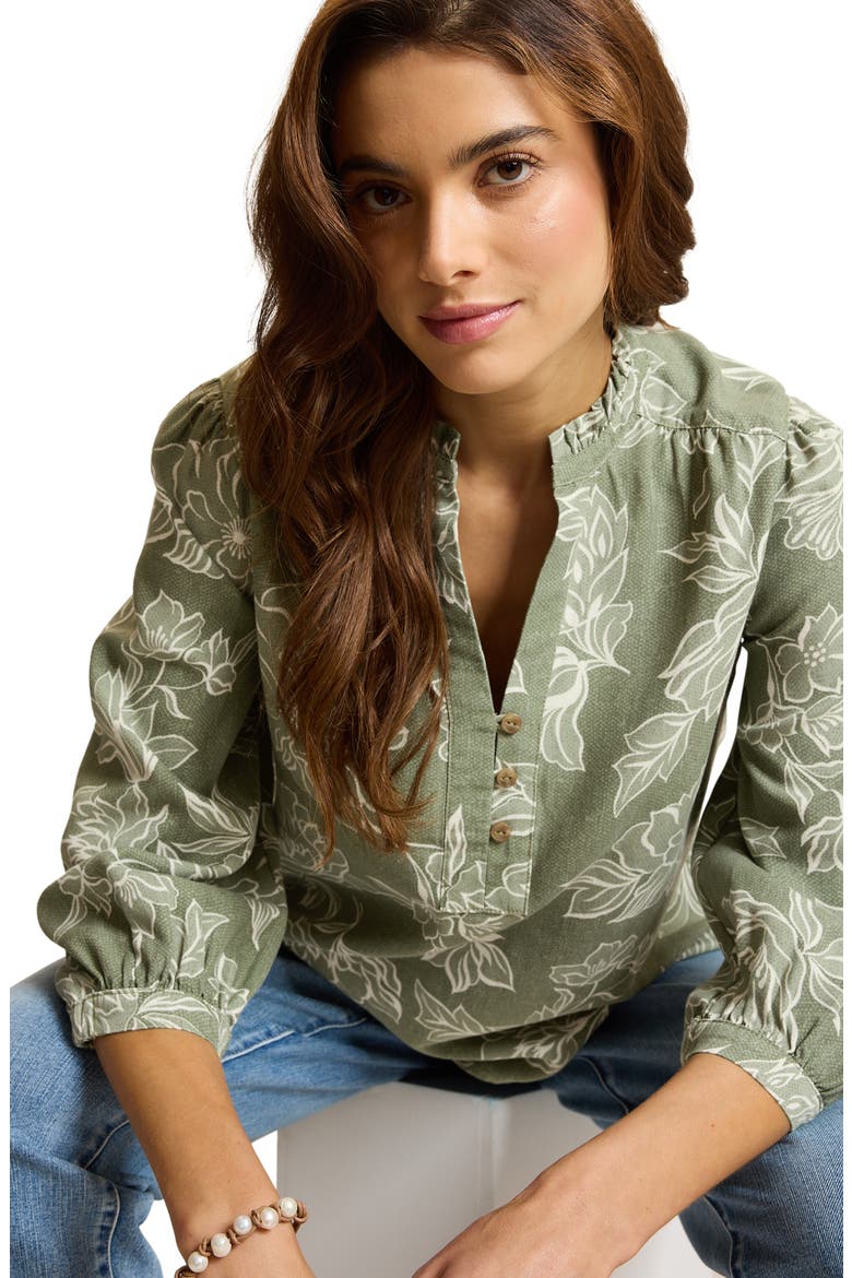 Breezy Blooms Three-Quarter Sleeve Top, Alternate, color, DUSTY SAGE