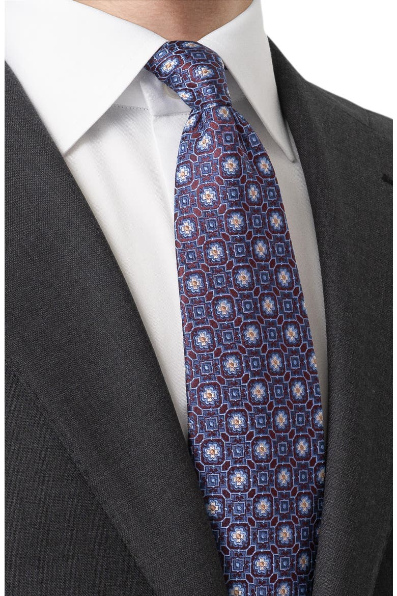 Floral Medallion Silk Jacquard Tie, Alternate, color, MEDIUM RED